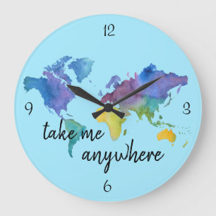 Reise themenorientiert, Aquarell-Uhr Große Wanduhr
