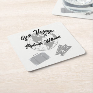 Reise-Themenparty zum Ruhestand Bon Voyage Globus Rechteckiger Pappuntersetzer