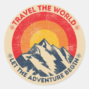Reise um die Welt, lass das Abenteuer beginnen, Re Runder Aufkleber