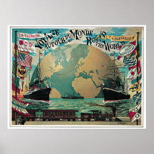 Reise um die Welt Vintage Reise Werbung Poster