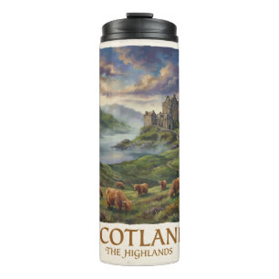 Reise-Vintage-Bild der schottischen Highlands Thermosbecher