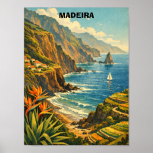Reise Vintage Madeira Portugal Küstenklippen Poster