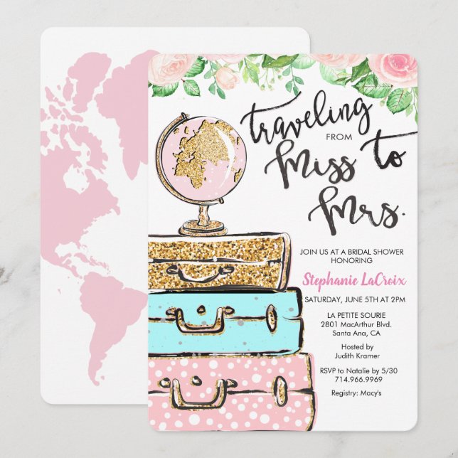 Reise von Frau Bridal Shower Einladung (Vorne/Hinten)