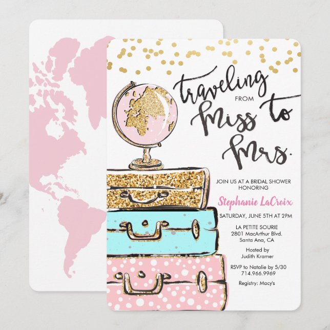 Reise von Frau Bridal Shower Einladung (Vorne/Hinten)