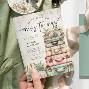 Reise von Fräulein zu Frau Vintage Floral Brautpar Einladung