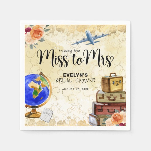 Reise von Miss nach Brautparty Serviette (Vorderseite)