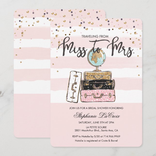 Reise von Miss zu Frau Bridal Einladung (Vorne/Hinten)