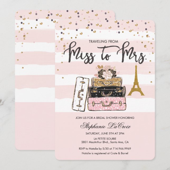 Reise von Miss zu Frau Bridal Einladung (Vorne/Hinten)