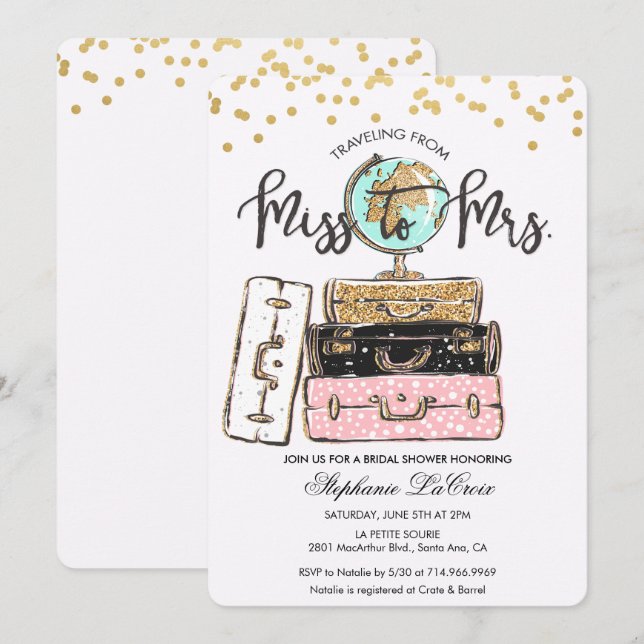 Reise von Miss zu Frau Bridal Einladung (Vorne/Hinten)