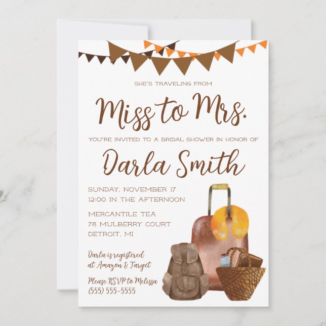 Reise von Miss zu Mrs. Luggage Brautparty Einladung (Vorderseite)