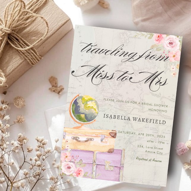 Reise von Miss zu Mrs. Travel Brautparty Einladung (Traveling from Miss to Mrs Travel Bridal Shower Invitation)