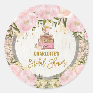 Reise-Weltkarte Florale Brautparty Runder Aufkleber