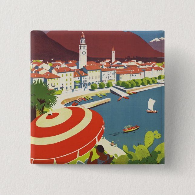 Reise-Werbe-Kunst Schweiz im Vintage-Stil Button (Vorderseite)