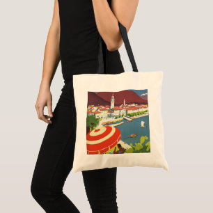 Reise-Werbekunst im Vintage-Stil für die Schweiz Tragetasche
