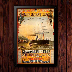 Reise-Werbung für alte Dampfer Poster