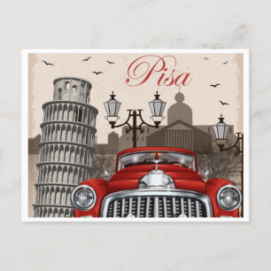 Reise zum schiefen Turm von Pisa im Retro-Stil Postkarte