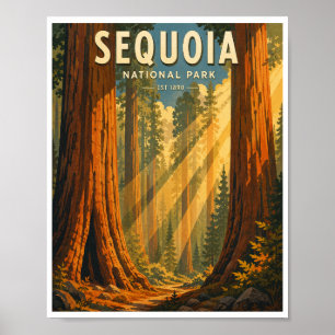 Reise zum Sequoia-Nationalpark im Vintage-Stil Poster