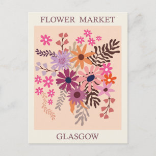 Reise zum Vintage-Blumenmarkt in Glasgow, Schottla Postkarte