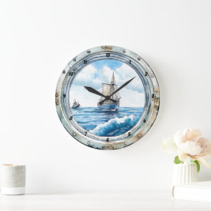 Reise zur Zeit" - Porthole Sailboat Große Wanduhr