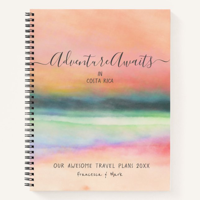 Reiseabenteuer Couple Pink Watercolor Custom Notizbuch (Vorderseite)