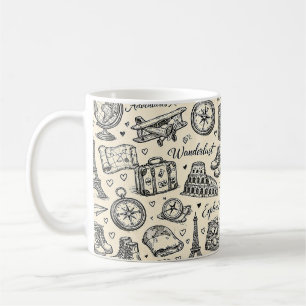 Reiseabenteuer im Vintage-Stil Nahtloses Muster Kaffeetasse