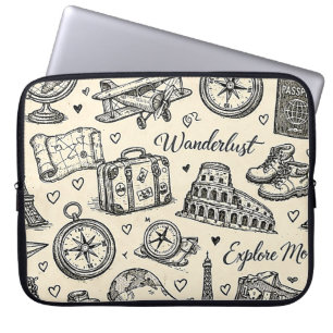 Reiseabenteuer im Vintage-Stil Nahtloses Muster Laptopschutzhülle
