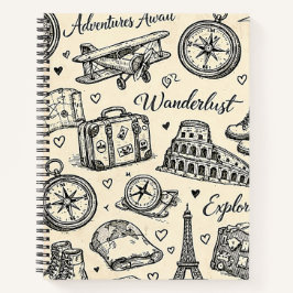 Reiseabenteuer im Vintage-Stil Nahtloses Muster Notizbuch