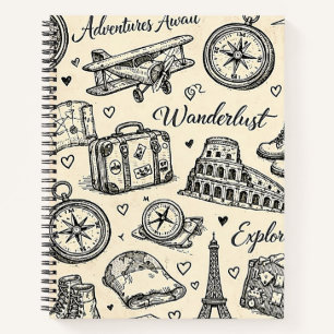 Reiseabenteuer im Vintage-Stil Nahtloses Muster Notizbuch