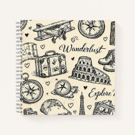 Reiseabenteuer im Vintage-Stil Nahtloses Muster Notizbuch