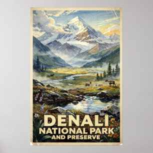 Reiseandenken Denali-Nationalpark Vintage Poster