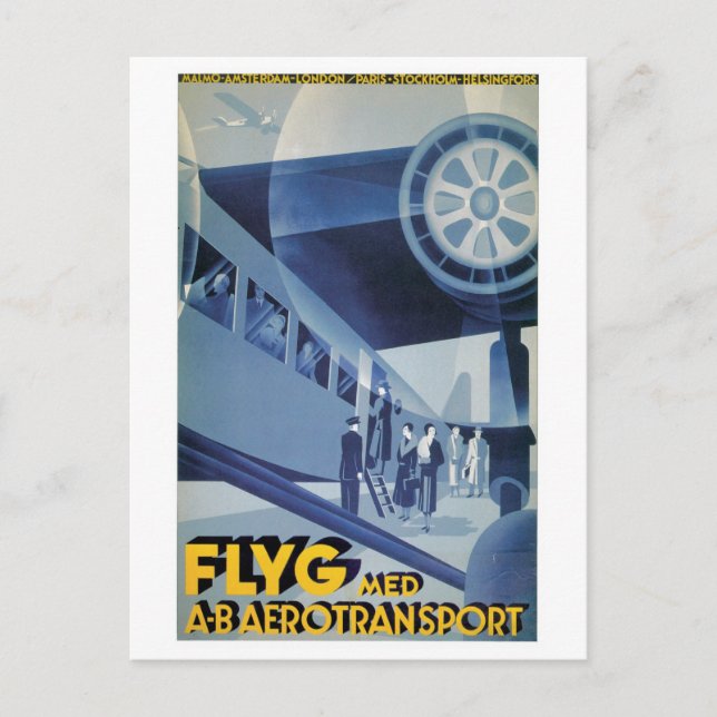 Reiseanzeige für Vintage schwedische Fluggesellsch Postkarte (Vorderseite)