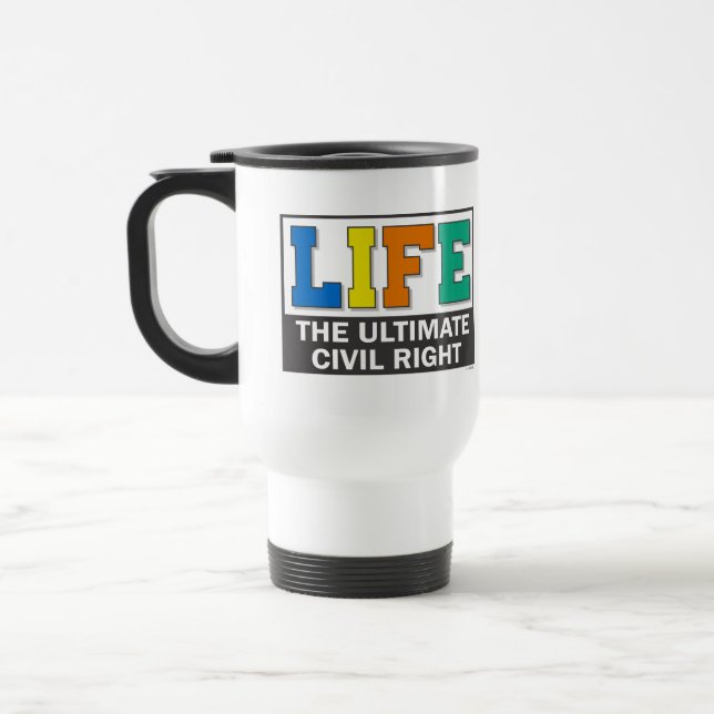 Reisebecher mit einer pro-life-Botschaft. (Links)