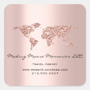 Reiseblogger-Agentur Erde Globus Rose Glitter Bus Quadratischer Aufkleber