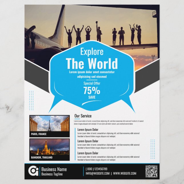 Reisebüro Flyer Blaue Vorlage (Vorne)