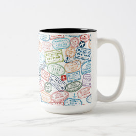 Reisedesign - Briefmarke im Reisepass Zweifarbige Tasse