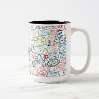Reisedesign - Briefmarke im Reisepass Zweifarbige Tasse