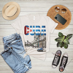 Reiseflagge Kuba Havanna Straßenszene Vintage  T-Shirt