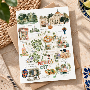 Reiseführer Mexiko-Stadt mit Illustrationen Postkarte