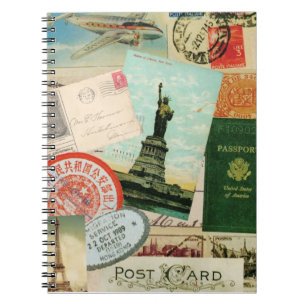 Reiseheft mit Vintage-Briefmarken und Postkarten Notizblock