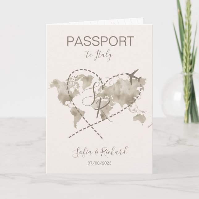 Reisehochzeit Reisepass - Weltkarte Einladung (Vorderseite)
