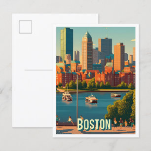 Reiseillustration Boston Massachusetts USA Postkarte