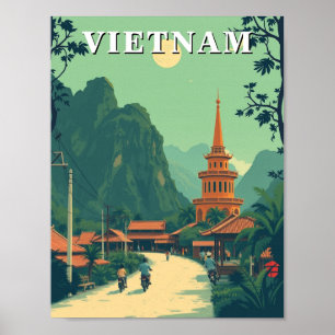 Reiseillustration für das ländliche Vietnam Poster