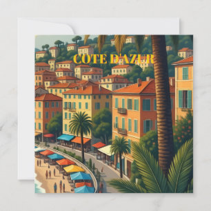 Reiseillustration im Vintage-Stil Côte d'Azur Feiertagskarte