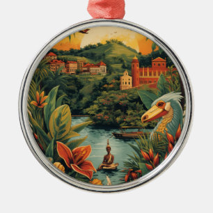 Reiseillustration im Vintage-Stil Jamaika Ornament Aus Metall
