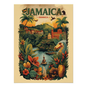 Reiseillustration im Vintage-Stil Jamaika Poster