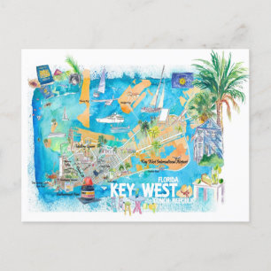 Reiseillustrationskarte Key West Florida mit Straß Postkarte