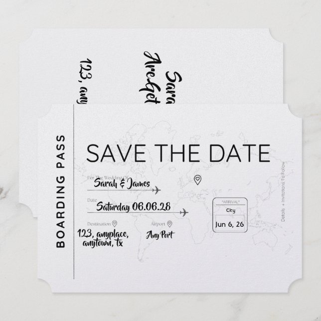 Reiseliebhaber Merke dir das Datum Bordkarte Save The Date (Vorne/Hinten)