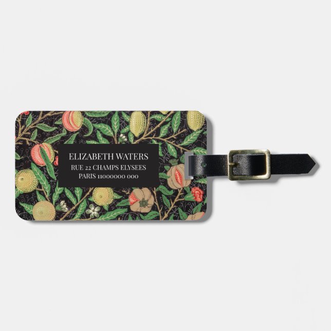 REISELUGGAGE TAG : WILLIAM MORRIS : POMEGRANATE GEPÄCKANHÄNGER (Vorderseite horizontal)