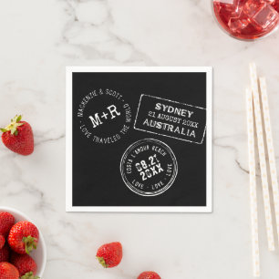 Reisemagazin Schwarz-weiß Passport Briefmarke Hoch Serviette