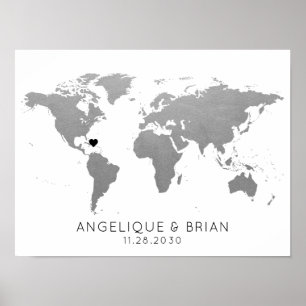 Reisemagazin Silver World Map Guest Book Sign Poster